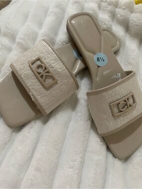 Calvin Klein Neutral Beige Slide Sandals